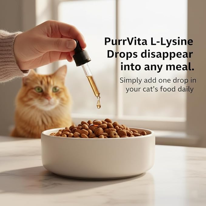 Purrvita L-Lysine Liquid Drops for Cats, Simply add onedrop in Your Cat's Food Daily，2fl.oz，60ml （1pc）