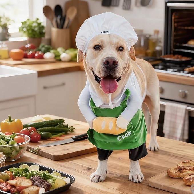 Dog Halloween Vampire Devil Cloak Cape, Red Black Classic Pet Costume for Small Medium Large Dogs, Holiday Cosplay Special Events (Chef-Green, B1)