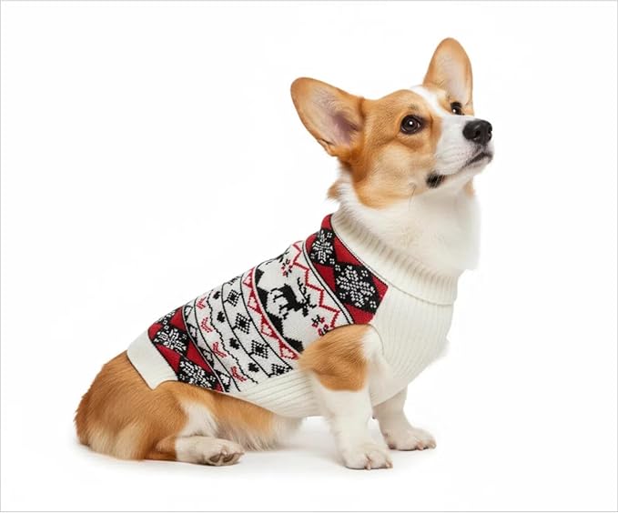 Lanyarco White Red Ugly Vintage Knit Reindeer Holiday Festive Christmas for Dogs X-Large (XL) Size Back Length 20"