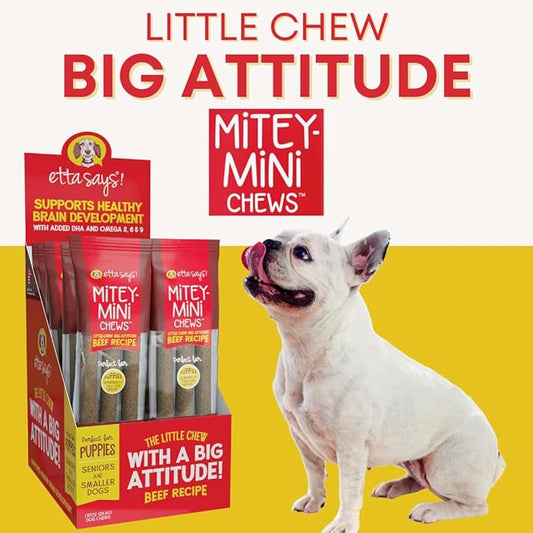 etta says! Mitey Mini Chews Dog Treats - Made in The USA - Grain-Free and Odor-Free - All-Natural Dog Chews - Perfect for Puppies and Senior Dogs - with Omega 3, 6, and 9 - Beef - 18 Pack - 54 Count