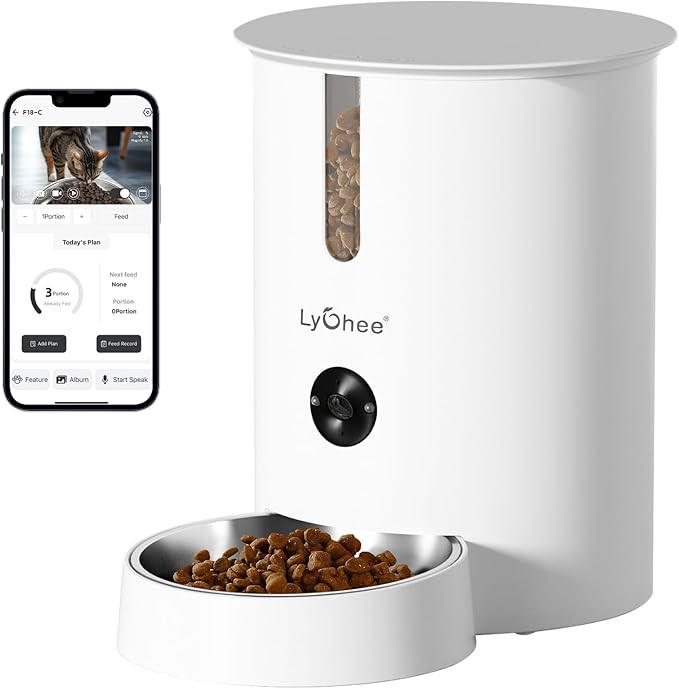 Lychee Automatic Cat Feeder with Camera, 5G WiFi Pet Feeder, 1080P HD Video with Night Vision,2-Way Audio Smart App Control, 2.8L Dry Food Dispenser for Cats and Samll Dog