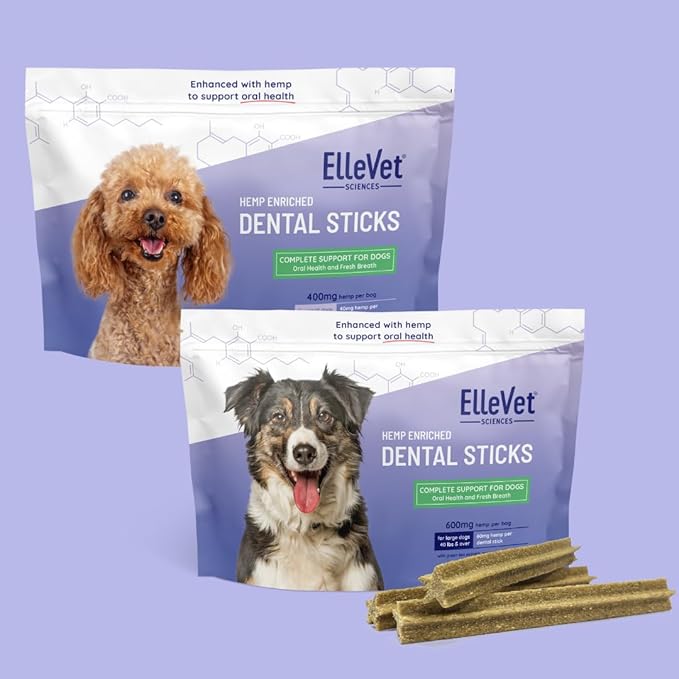 Ellevet Dental Sticks for Dogs – Hemp Enriched Dental Dog Chews – Freshen Dog Breath, Promote Clean Teeth, Support Oral Health - 10 Sticks - Small Dogs (Under 40lbs)