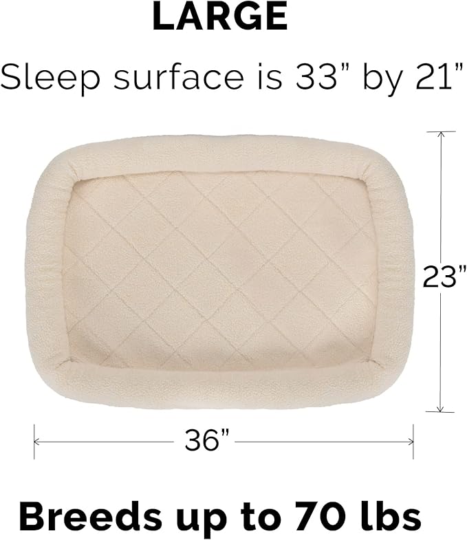 Furhaven Dog Bed for Large/Medium Dogs, 100% Washable, Sized to Fit Crates - Sherpa Fleece Bolster Crate Pad - Cream, Large