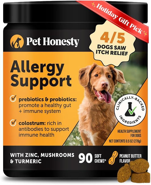 Pet Honesty Dog Allergy Itch Relief - Advanced Itch Supplement with Probiotics for Dogs - Immune Support & Skin Relief for Seasonal Allergies - Natural Itchy Skin & Paw Relief - (Peanut Butter, 90 Ct)