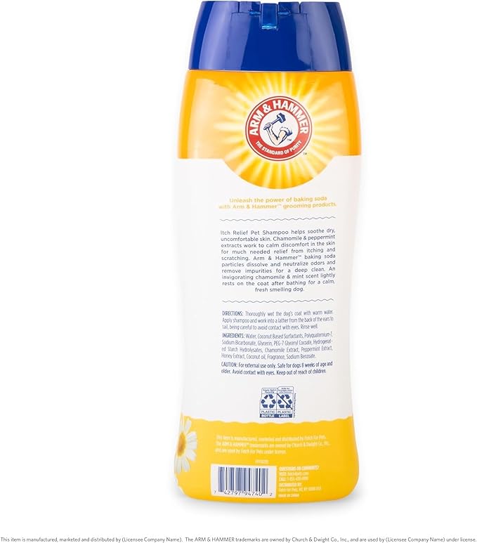 Arm & Hammer for Pets Itch Relief Shampoo, Chamomile and Peppermint Scent | Professional Quality Dog Itch Shampoo, Free of Sodium Lauryl Sulfate & Parabens, 20 Fl Oz - 2 Pack