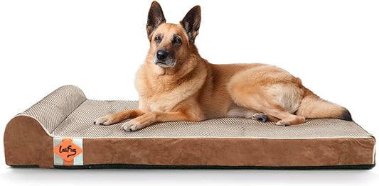 Laifug Orthopedic Memory Foam Extra Large Dog Bed with Pillow and Durable Waterproof Liner and Removable Washable Cover and Smart Design (Large (46" x 28" x 8"), Brown)