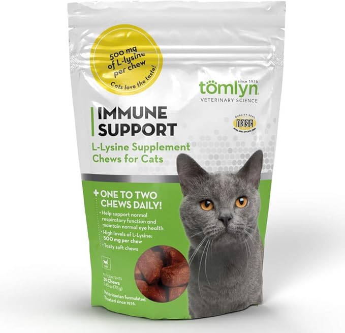 Tomlyn Immune Support Daily L-Lysine Supplement, Fish-Flavored Lysine Chews for Cats and Kittens, 30ct