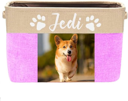 Personalized Dog Toy Box Storage Custom Dog Basket with Pet's Name Cat Dog Toy Storage Gift for Dog Lovers (Pink)