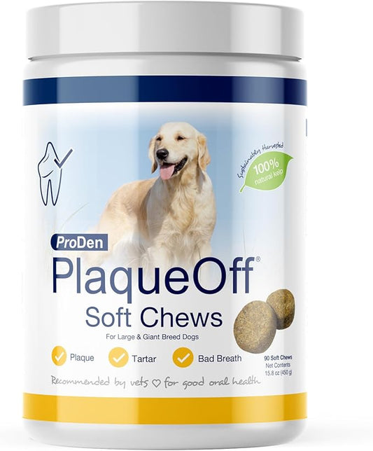 ProDen PlaqueOff Soft Chews with Natural Kelp - for Large & Giant Breed Dogs - Supports Normal, Healthy Teeth, Gums, and Breath Odor in Dogs - 90 Soft Chews