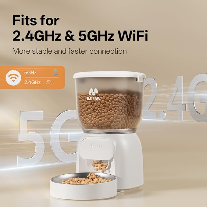 Automatic Cat Feeder WiFi: 5G Smart Auto Pet Feeder with App Remote Control- Timed Feeding Cat Food Dispenser with Airtight Lock-Fresh- Easy to Clean& Dual Power Supply with Stainless Bowl