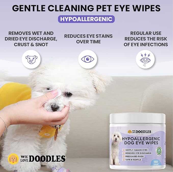 We Love Doodles Dog Eye Wipes & Pin Brush Bundle - Pre-Soaked Eye Wipes for Dogs, Tear Stain Remover for Dogs, Pet Eye Wipes,Pet Grooming Detangler Pin Dog Brush, Dog Brush for Shedding & Loose Fur