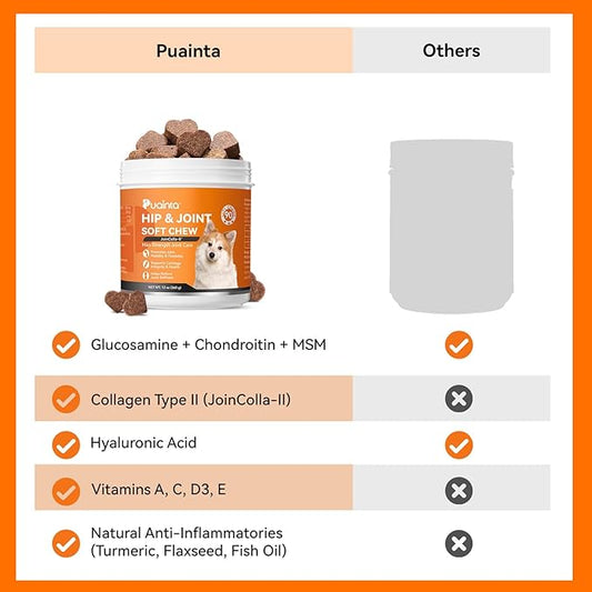 Dogs & Cats Hip & Joint Supplement with Collagen, Glucosamine, Chondroitin, MSM, Dog Joint Pain Relief, Multivitamin Treats for Small, Medium Large Dog Mobility, Large Breeds-90 Soft Chews