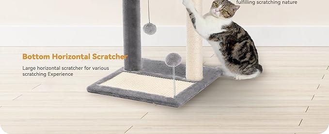 Cat Tree Scratching Post with Soft Perch Nest Sisal-Covered Scratch Posts and Pads, and Cat Toy with Two Plush Balls ls Perfect for Playing with Kittens and Cats
