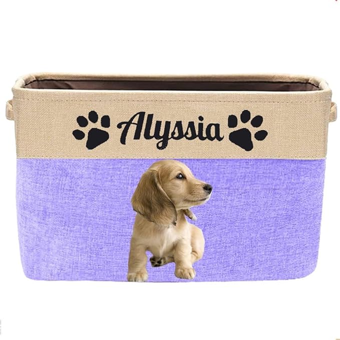Personalized Dog Toy Box Storage Custom Dog Basket with Pet's Name Cat Toy Storage Gift for Pet Lovers (Purple)
