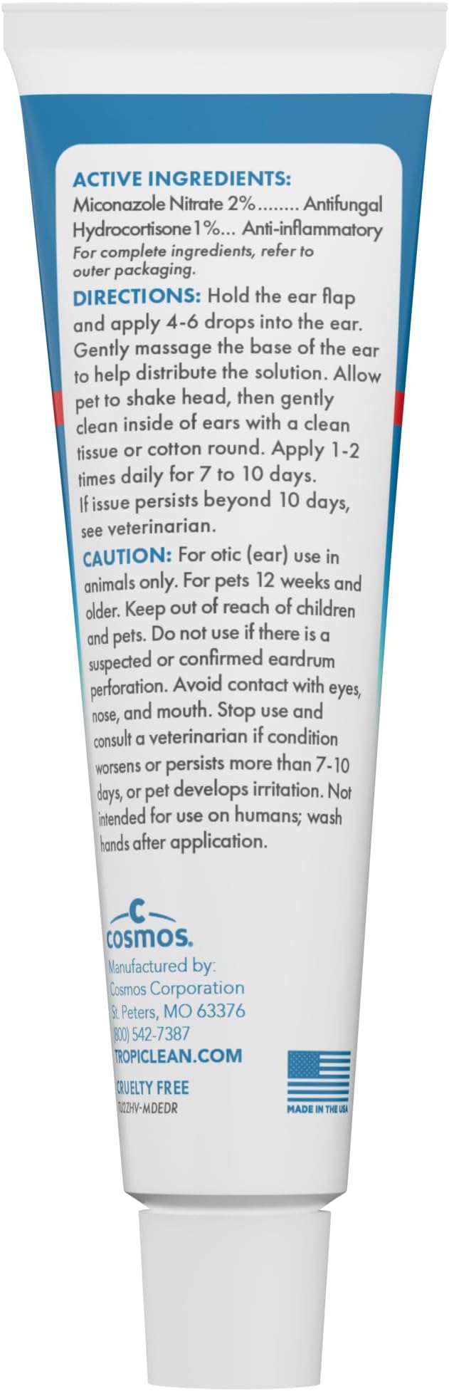 TropiClean HomeVet Medicated Dog Ear Drops, Vet Recommended Daily Dog Ear Cleaner, Fungal & Yeast Treatment, USA Made, 1 oz