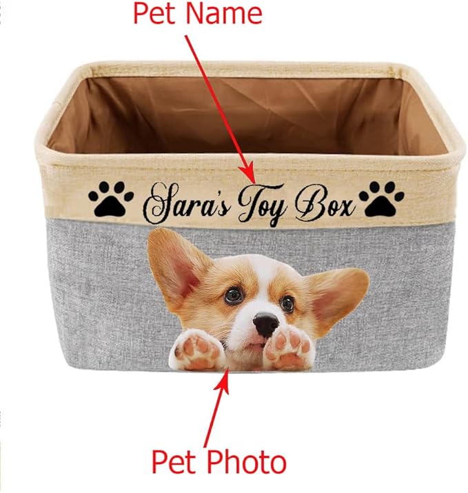 Personalized Dog Toy Box Storage Custom Dog Basket with Pet's Name Cat Toy Storage Gift for Pet Lovers (Grey)