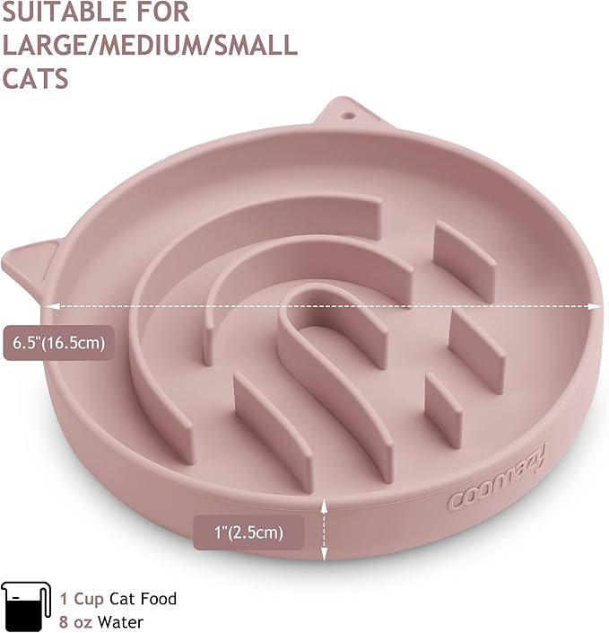 Coomazy Silicone Slow Feeder Dog Cat Bowls, Interactive Puzzle Toy for Pets Food Training, Keeps Dogs Cats Busy, Prevents Puppy Kitty Overeating (Dusty Pink, 1.4Cup)