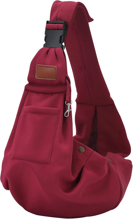 Small Pet Carrier Pouch Sling for Daily with Adjustable Strap Pocket Safety Buckle for Puppy Dog Papoose and Cat Kitten Rose red