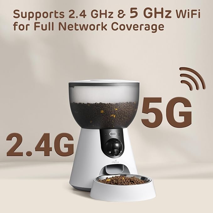 iPettie F4-C Smart Automatic Pet Feeder with 160° Wide-Angle Camera, 5G WiFi Connectivity, 2K HD, Motion & Sound Detection, 2-Way Voice Interaction, Night Vision, Stainless Steel Food Dispenser