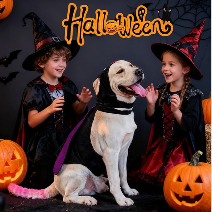 Dog Halloween Vampire Devil Cloak Cape, Red Black Classic Pet Costume for Small Medium Large Dogs, Holiday Cosplay Special Events (Mosquito-Purple, B1)