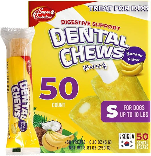 SuperPaw Dental Chews for Dogs - Healthy Dog Dental Treats for Teeth and Gums, Natural Chew Toy Alternative, Teeth & Gum Cleaning - Small, Banana, Pack of 1