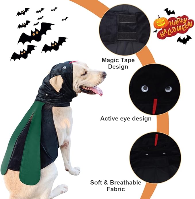 Dog Halloween Vampire Devil Cloak Cape, Red Black Classic Pet Costume for Small Medium Large Dogs, Holiday Cosplay Special Events (Mosquito-Green, B5)