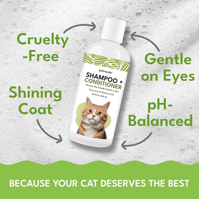 2-in-1 Cat Shampoo and Conditioner – Persian Cat Shampoo – Kitten Shampoo for Cats – Cat Shampoo for Dandruff – Pet Shampoo for Cats with Aloe Vera, Coconut & Walnut – 10.14floz