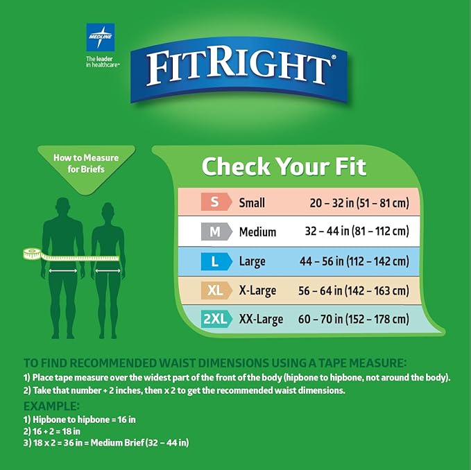 FitRight Adult Diapers, Extra+ Heavy Absorbency, 2XL (Waist Size 60in-70in), 80 Count, OptiFit Incontinence Briefs for Men and Women, Disposable, Moisture-Wicking, Leak Protection,