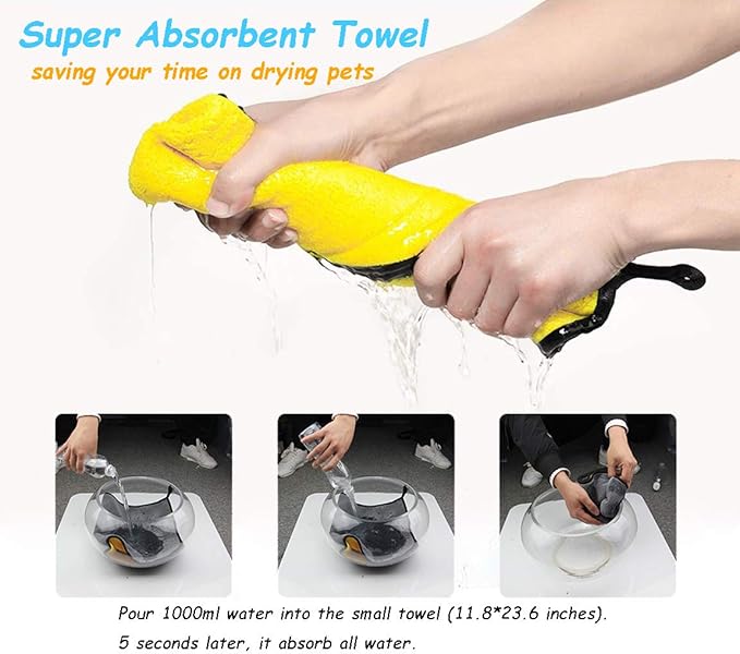 Dog Bath Towel - Super Absorbent Microfiber Dog Towel for Small Dogs and Cats, Yellow & Grey 11.8" x 23.6"