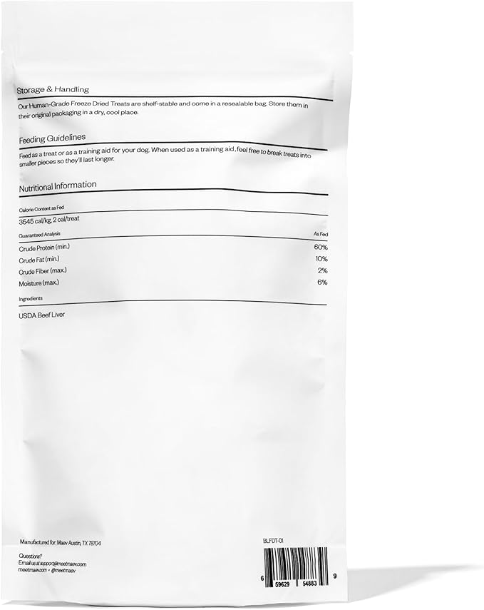 Maev Human-Grade Freeze Dried Raw Beef Liver Treats | 100% USDA Certified Single-Ingredient | Healthy, Human-Grade Dog Snacks | Perfect for Training & Sensitive Diets