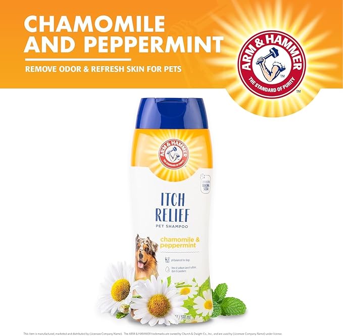Arm & Hammer for Pets Itch Relief Shampoo, Chamomile and Peppermint Scent | Professional Quality Dog Itch Shampoo, Free of Sodium Lauryl Sulfate & Parabens, 20 Fl Oz - 2 Pack