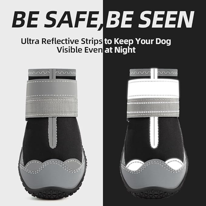 Dog Shoes for Large Dogs, Medium Dog Boots & Paw Protectors for Hardwood Floors, Outdoor Dog Booties for Hot Pavement Winter Snow Hiking, Waterproof Dog Shoes with Reflective Strips Size 5