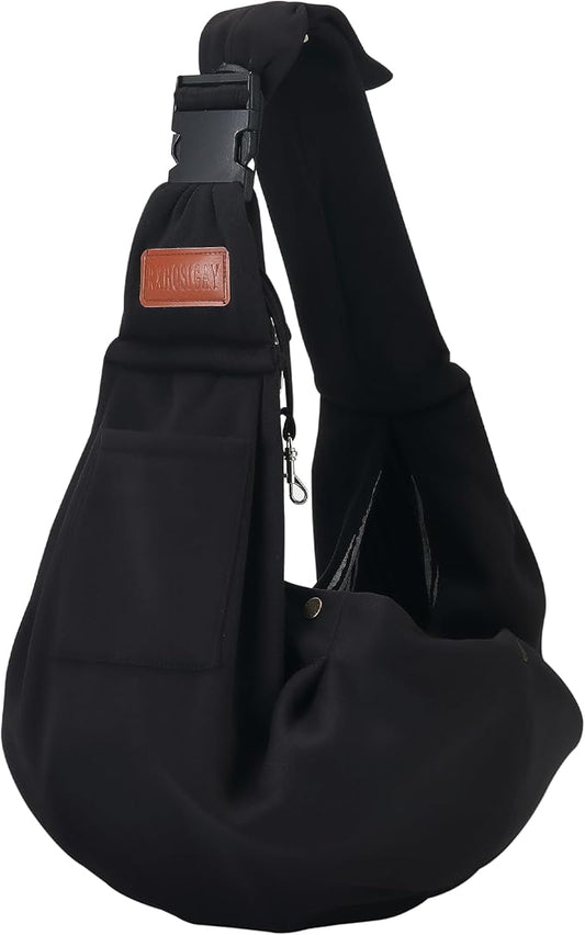 Small Pet Carrier Pouch Sling for Daily with Adjustable Strap Pocket Safety Buckle for Puppy Dog Papoose and Cat Kitten Black