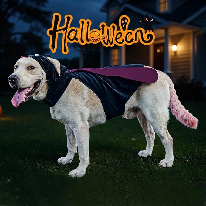 Dog Halloween Vampire Devil Cloak Cape, Red Black Classic Pet Costume for Small Medium Large Dogs, Holiday Cosplay Special Events (Mosquito-Purple, B1)