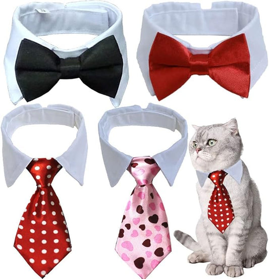 4 Pieces Pets Dog Cat Bowtie Pet Costume Adjustable Formal Necktie Collar for Cats Small Dogs Puppy Grooming Accessories (red/Heart)