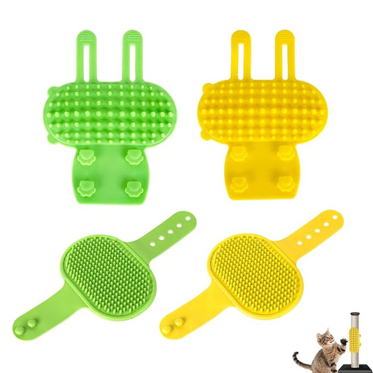 4 Pcs Grooming Brush Cat Self Groomer, Premium Soft Silicone Self Grooming Cat Brush Scratcher, Pet Brushes Massager, Pet Grooming Supplies for Wet Dry Long Short Haired Cats Dog Shampoo Brushes