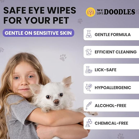 We Love Doodles Dog Eye Wipes & Pin Brush Bundle - Pre-Soaked Eye Wipes for Dogs, Tear Stain Remover for Dogs, Pet Eye Wipes,Pet Grooming Detangler Pin Dog Brush, Dog Brush for Shedding & Loose Fur