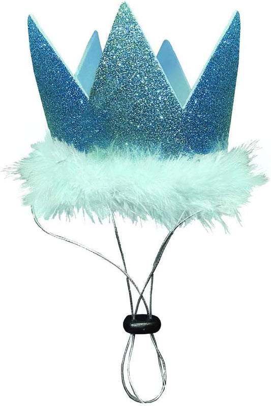 Huxley & Kent Pet Party Crown Hat for Dogs & Cats - Comfortable SnugFit Adjustable Straps - Glitter Crown for Parties, Gotcha Days & Celebrations - Blue, Small