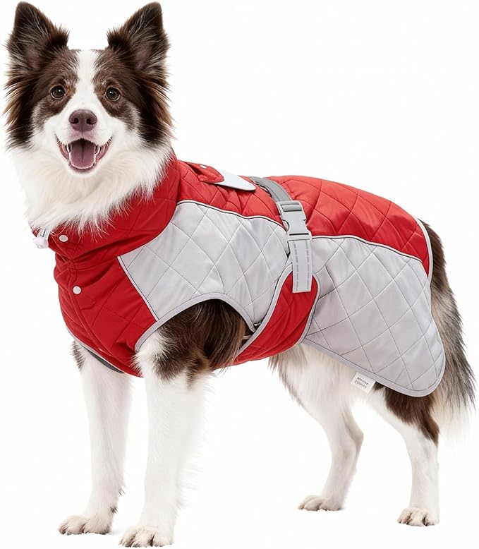 Dog Coat Dogs Jacket Waterproof Reflective Adjustable Dog-Winter Coats for Small/Medium/Large Dogs Dachshund Coat-(Red, Small)