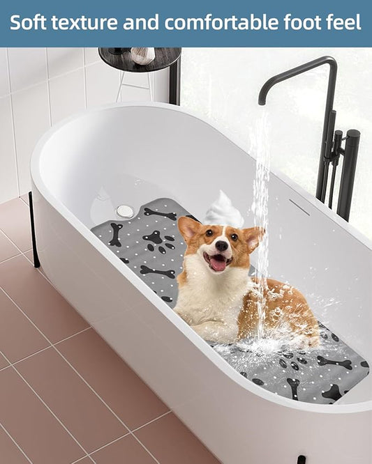 Dog Bath Mat for Tub Non-Slip Pet Bathtub Mat Fast Dry Dog Shower Attachment Mat Senior Friendly Dog Bath Supplies (Gray