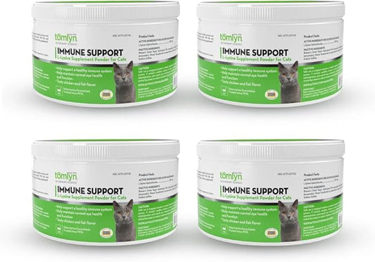 Tomlyn Immune Support Daily L-Lysine Supplement, Fish-Flavored Lysine Powder for Cats and Kittens, 4 Pack