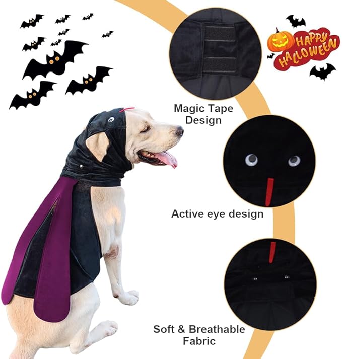 Dog Halloween Vampire Devil Cloak Cape, Red Black Classic Pet Costume for Small Medium Large Dogs, Holiday Cosplay Special Events (Mosquito-Purple, B1)