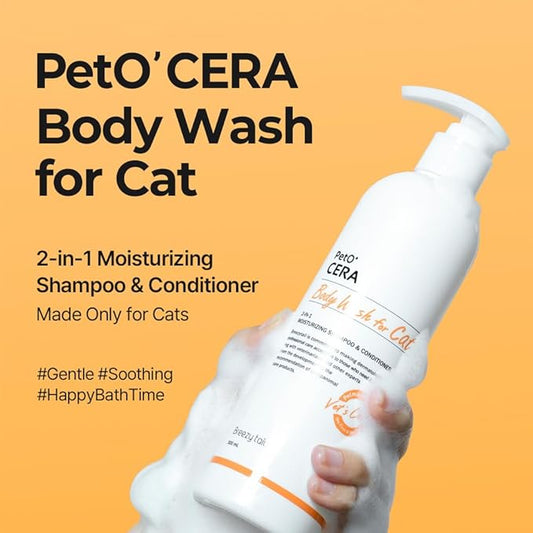 Breezytail PetO’Cera All-in-One Cat Shampoo and Conditioner | Hypoallergenic Cat Skin & Coat Care | Itch Relief, Moisturizing & Rejuvenating | Veterinarian Approved (10.1oz, 300ml) (Unscented)