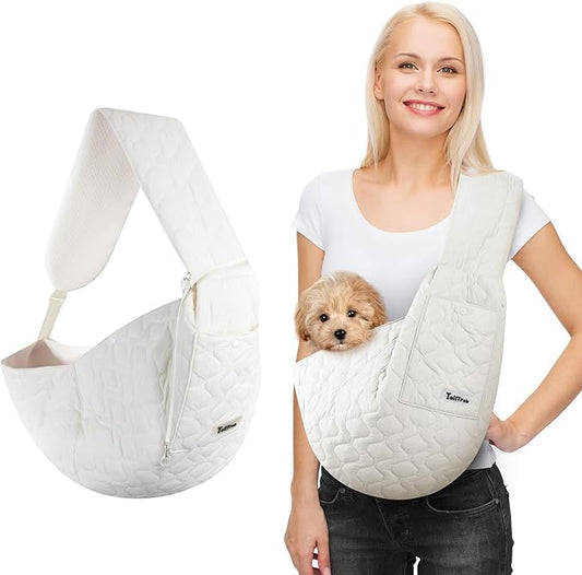 Dog Sling for Small Dogs, Front Dog Sling Carrier, Padded Adjustable Pet Soft Carrier with Adjustable Shoulder Strap, Travel Safety Harness Machine Washable for Small Cats Puppy Outdoor