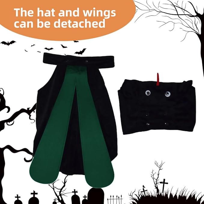 Dog Halloween Vampire Devil Cloak Cape, Red Black Classic Pet Costume for Small Medium Large Dogs, Holiday Cosplay Special Events (Mosquito-Green, B3)