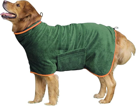 Dog Drying Coat - Fast Drying Dog Towel Robe - Microfiber Super Absorbent Pet Bathrobe, Adjustable Collar & Belly Strap Coat Pet Bath Robe Towel (XX-Large, Green)