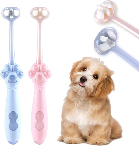 2-Pack 3-Sided Dog Toothbrush, Puppy Toothbrushes with Unique Bristle Technology, Oral Care for Pets, for Medium and Small Dogs