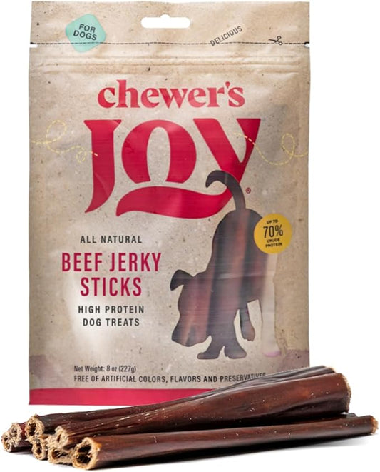 Chewer's Joy Beef Jerky Stick 5–6" (8oz) – Natural Dog Treats – Single Ingredient Long-Lasting Chews, High Protein