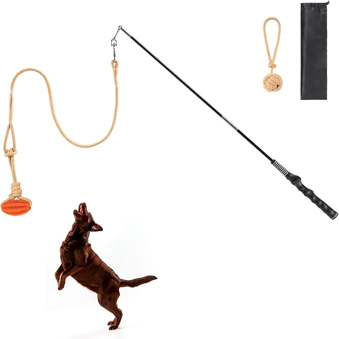 Flirt Pole for Dogs Chase and Tug of War Interactive Dog Toys, Dog Teaser Wand with Rope & Ball Toy for Large Medium Small Dogs Chewing Toy to Outdoor Exercise & Training, 35inch Orange