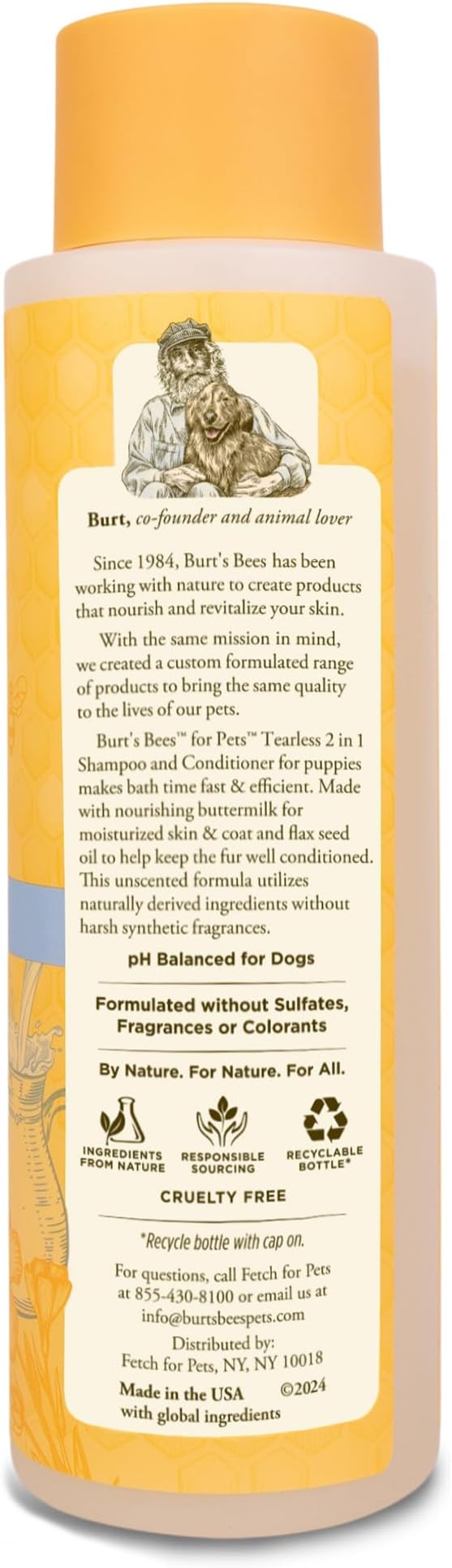 Burt's Bees for Pets Tear Free Puppy Shampoo and Conditioner - Tearless Dog Wash for Puppies, Pet Grooming Supplies, Gentle Dog Shampoo and Conditioner, Puppy Essentials for Easy Groom, 16 Fl Oz